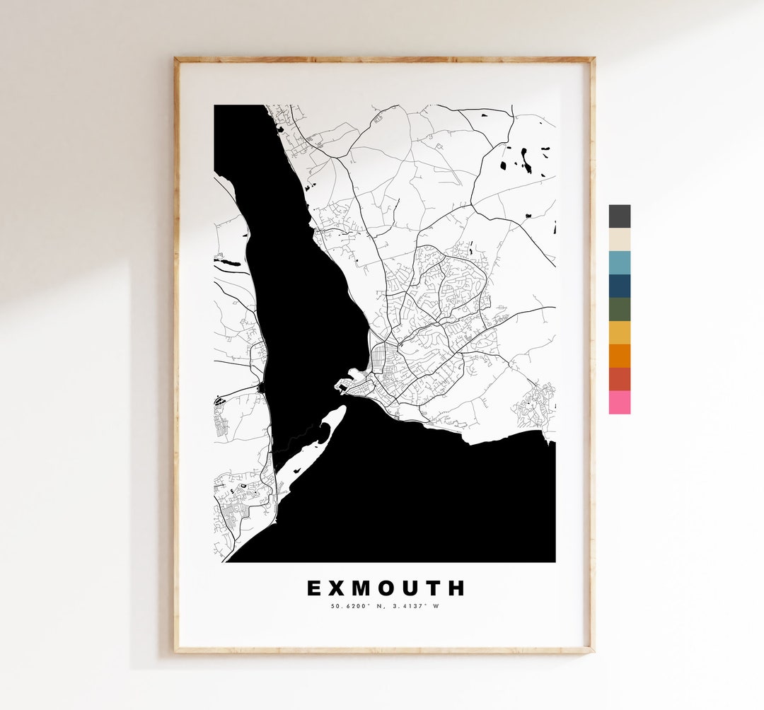 Exmouth Map Print Minimalist City Map Poster Map Wall Art UK Exmouth