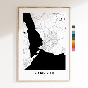 Impresión de mapa de Exmouth - Póster de mapa de ciudad minimalista - Arte de pared con mapas - Reino Unido - Impresión de Exmouth - Póster de Exmouth - Diferentes colores disponibles