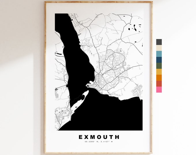 Exmouth Map Print - Minimalist City Map Poster - Map Wall Art - UK - Exmouth Print - Exmouth Poster - Different Colours Available