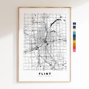 Flint Carte de la ville Imprimer - impression de carte - art de la carte - estampes ou impressions encadrées - minimaliste - États-Unis