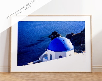 Santorini Photography Print - Greece - Print - Poster - Santorini Photography - Greece Wall Art - Blue Dome - Santorini Blue - Greek Print