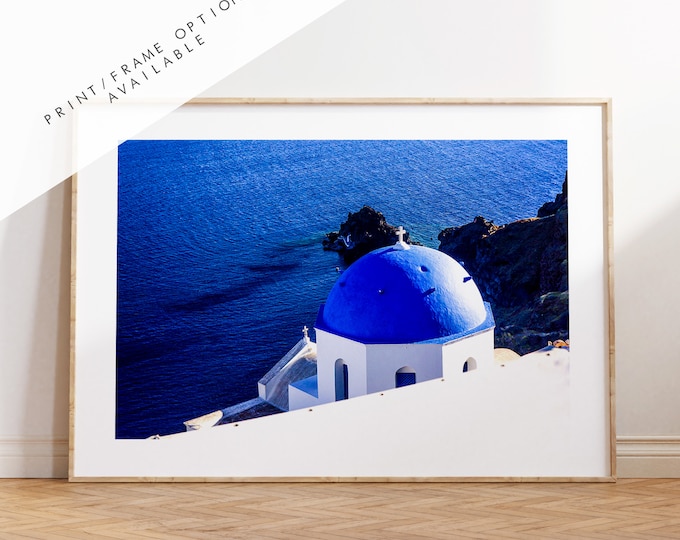 Santorini Photography Print - Greece - Print - Poster - Santorini Photography - Greece Wall Art - Blue Dome - Santorini Blue - Greek Print