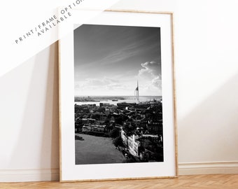 Portsmouth Skyline - Photography Print - Portsmouth and Southsea Prints - Wall Art -  Frame and Canvas Options - Portrait - BW - Aerial
