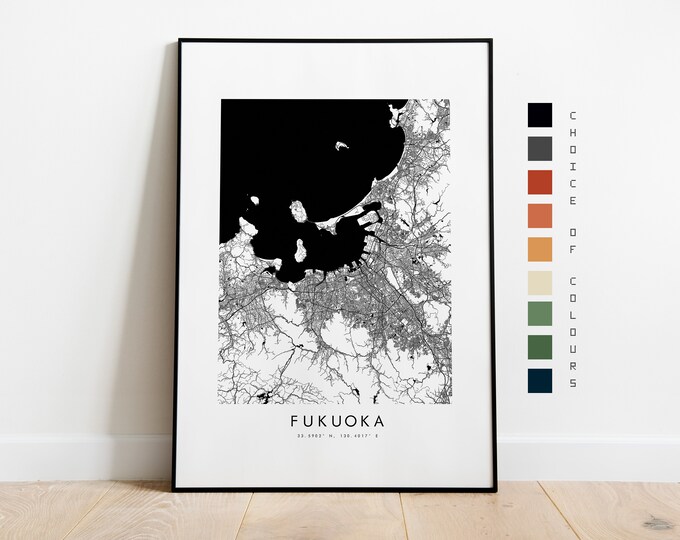 Fukuoka Map Print - City Map Poster - Map Art - Map Wall Art - Japan City Map - Fukuoka Print - Fukuoka Poster - Wall Art - Map - Asia