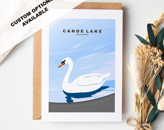 Canoe Lake Greeting Card - Portsmouth and Southsea Cards (Travel Designs) - Blank Inside or Include Message - Envelope Included