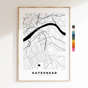 Impresión de mapa de Gateshead - Póster de mapa de ciudad minimalista - Arte de pared con mapas - Reino Unido - Impresión de Gateshead - Póster de Gateshead - Diferentes colores disponibles