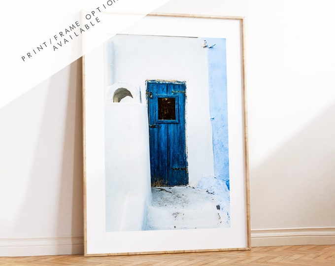 Greece Blue Door Photography Print - Greece - Print - Poster - Santorini Photography - Greece Wall Art - Blue Wall Art - Architecture Detail