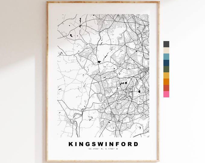 Kingswinford Map Print - Minimalist City Map Poster - Map Art - UK - Kingswinford Print - West Midlands - Different Colours Available