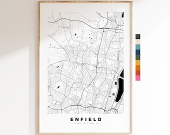 Enfield Map Print - Minimalist City Map Poster - Map Wall Art - UK - Enfield Print - Enfield Poster - Different Colours Available