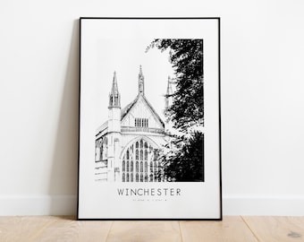 Winchester Poster Print - Black and White Minimalist City Print - Coordinates - Winchester Poster - Winchester Art Print - Winchester Gift