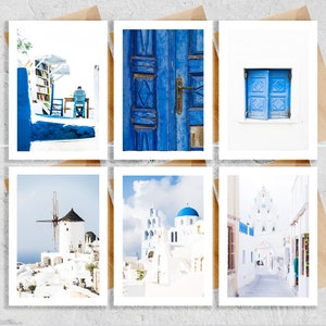 Juego de tarjetas de felicitación de Santorini: 6 tarjetas de felicitación, interior en blanco, sobre incluido, bodas, regalos, aniversarios, festividades y cumpleaños