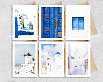 Santorini Greeting Card Set - 6x Greeting Cards - Blank Inside - Envelope Included - Weddings - Gifts - Anniversary - Holiday - Birthday
