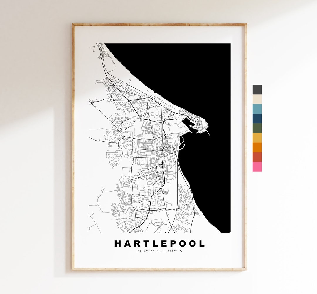 Hartlepool Map Print Minimalist City Map Poster Map Wall Art UK
