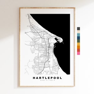 Impresión de mapa de Hartlepool - Póster de mapa de ciudad minimalista - Arte de pared con mapas - Reino Unido - Impresión de Hartlepool - Póster de Hartlepool - Diferentes colores disponibles