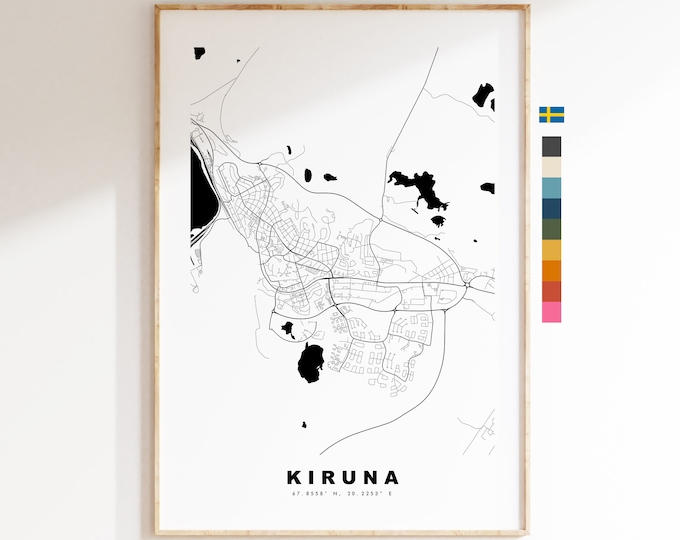Kiruna Map Print - City Map Poster - Map Wall Art - Sweden City Maps - Kiruna Print - Kiruna Poster - Minimalist City Map - Sweden