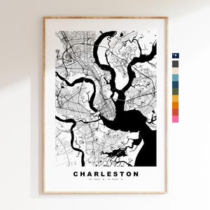 Charleston Carte de la ville Imprimer - impression de carte - art de la carte - estampes ou impressions encadrées - États-Unis