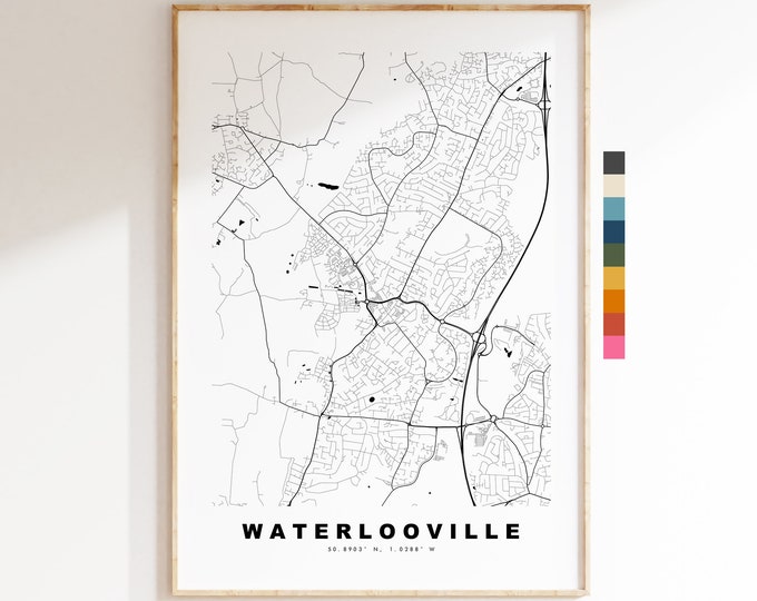 Waterlooville Map Print - Minimalist City Map Poster - Map Art - UK - Waterlooville - Waterlooville Poster - Different Colours Available