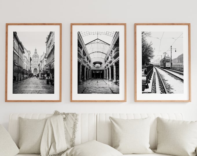 Budapest Black and White Print Set of Three - Black and White Photography Print Set - Budapest Wall Art - Minimalist Wall Art - Architecture