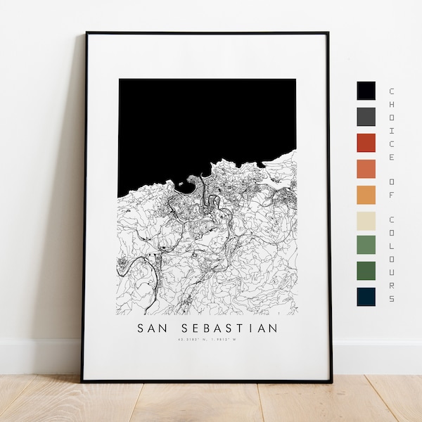 San Sebastian Map Print - City Map Poster - Map Art - Map Wall Art - Spain City Map - San Sebastian Print - San Sebastian Poster - Europe