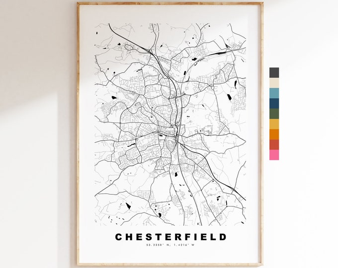 Chesterfield Map Print - Minimalist City Map Poster - Map Art - UK - Chesterfield Print - Chesterfield Poster - Different Colours Available