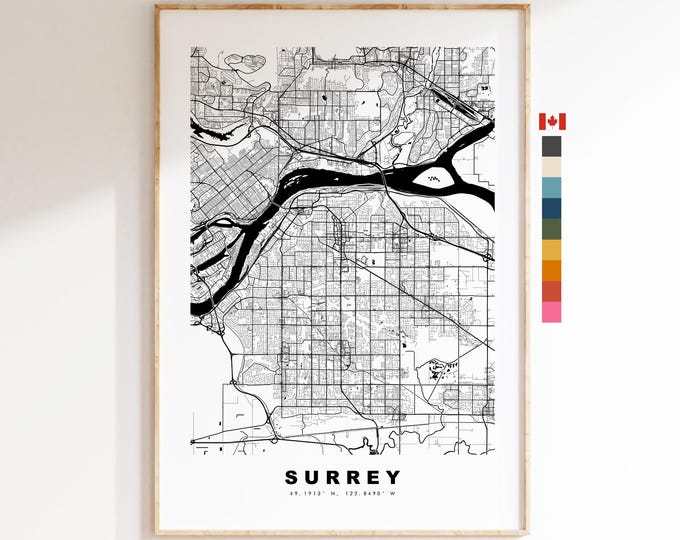 Surrey Map Print (Canada) - City Map Poster - Map Art - Map Wall Art - Canada City Maps - Surrey Print - Surrey Poster - Minimalist City Map
