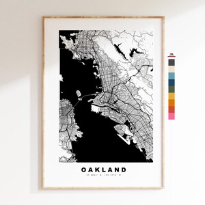 Oakland Carte de la ville Imprimer - impression de carte - art de la carte - estampes ou impressions encadrées - minimaliste - États-Unis