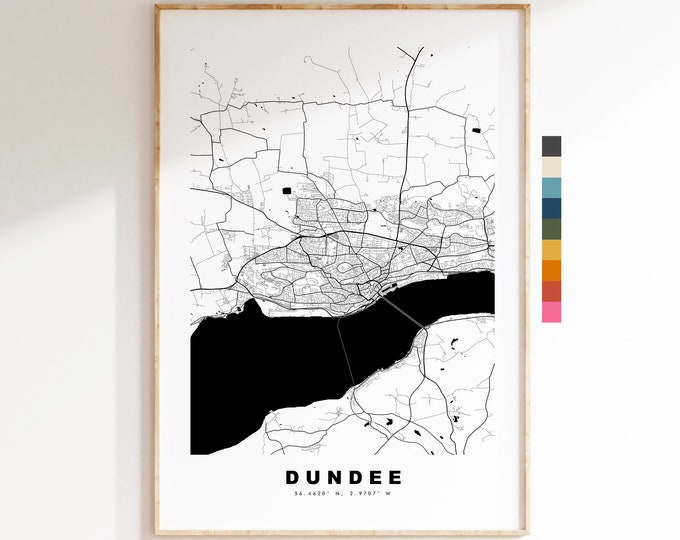 Dundee Map Print - Minimalist City Map Poster - Map Wall Art - Scotland - Dundee Print - Dundee Poster - Different Colours Available