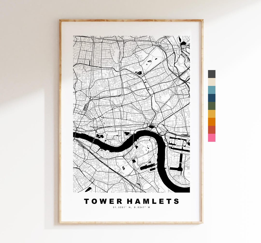 Tower Hamlets Map Vector Tower Hamlets Map Print - Minimalist City Map Poster - Map Art - UK ...