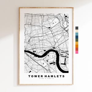 Impresión del mapa de Tower Hamlets - Póster minimalista de mapa urbano - Arte cartográfico - Reino Unido - Impresión de Tower Hamlets - Londres - Diferentes colores disponibles