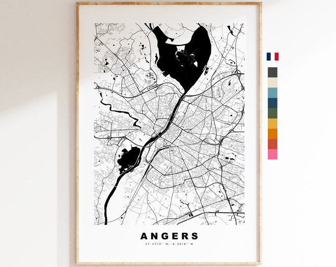 Angers Map Print - City Map Poster - Map Wall Art - France City Maps - Angers Print - Angers Poster - Minimalist City Map - France