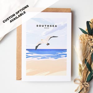Tarjeta de felicitación de Southsea Beach - Tarjetas de Portsmouth y Southsea (diseños de viaje) - Interior en blanco o con mensaje incluido - Sobre incluido