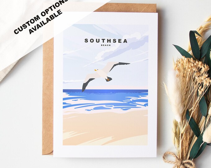 Southsea Beach Greeting Card - Portsmouth and Southsea Cards (Travel Designs) - Blank Inside or Include Message - Envelope Included
