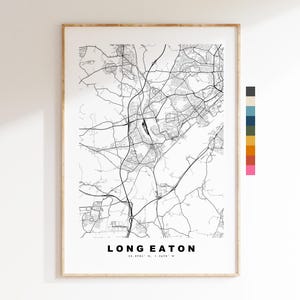 Impresión del mapa de Long Eaton - Póster minimalista de mapa urbano - Arte cartográfico - Reino Unido - Impresión de Long Eaton - Nottinghamshire - Diferentes colores disponibles