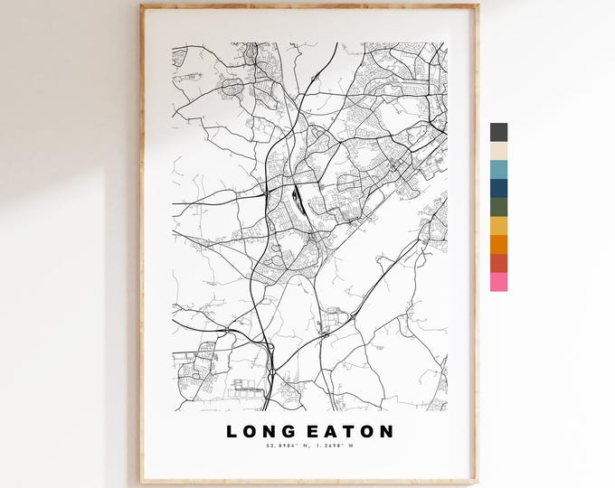 Long Eaton Map Print - Minimalist City Map Poster - Map Art - UK - Long Eaton Print - Nottinghamshire - Different Colours Available