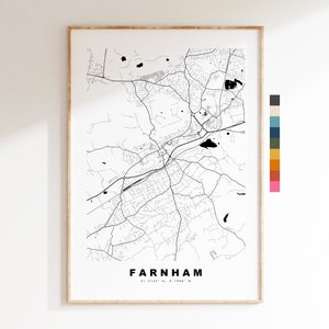 Impresión de mapa de Farnham - Póster de mapa de ciudad minimalista - Arte de pared con mapas - Reino Unido - Impresión de Farnham - Póster de Farnham - Diferentes colores disponibles
