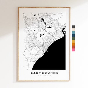 Impresión de mapa de Eastbourne - Póster de mapa de ciudad minimalista - Arte de pared con mapas - Reino Unido - Impresión de Eastbourne - Póster de Eastbourne - Diferentes colores disponibles