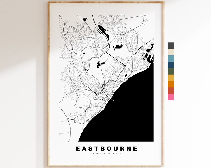 Eastbourne Map Print - Minimalist City Map Poster - Map Wall Art - UK - Eastbourne Print - Eastbourne Poster - Different Colours Available