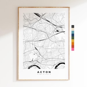 Impresión de mapa de Acton - Póster minimalista de mapa de la ciudad - Arte cartográfico - Reino Unido - Impresión de Acton - Póster de Acton, Londres - Diferentes colores disponibles