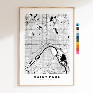 Saint Paul Carte de la ville Imprimer - impression de carte - art de la carte - estampes ou impressions encadrées - minimaliste - États-Unis