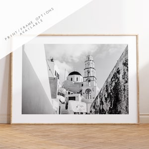 Santorini zwart-wit fotografie print - Griekenland - print - poster - Santorini fotografie - kunst aan de muur Griekenland - landschap - zwart-wit