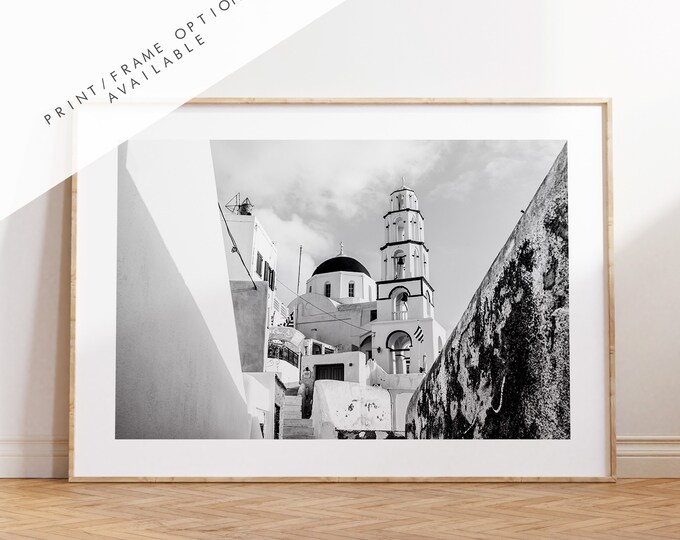 Santorini Black and White Photography Print - Greece - Print - Poster - Santorini Photography - Greece Wall Art - Landscape - Monochrome