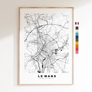 Le Mans Stadtplan-Druck – minimalistischer Stadtplan – Karten-Wandkunst – Drucke oder gerahmte Drucke
