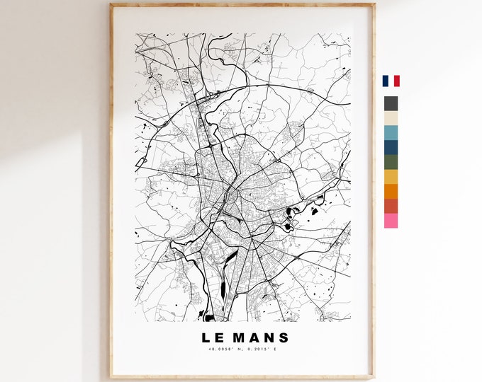Le Mans Map Print - City Map Poster - Map Wall Art - France City Maps - Le Mans Print - Le Mans Poster - Minimalist City Map - France
