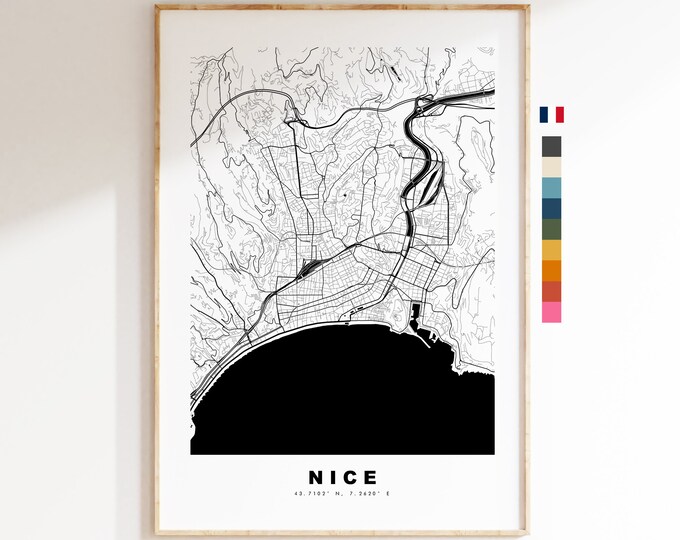 Nice Map Print - City Map Poster - Map Wall Art - France City Maps - Nice Print - Nice Poster - Minimalist City Map - France