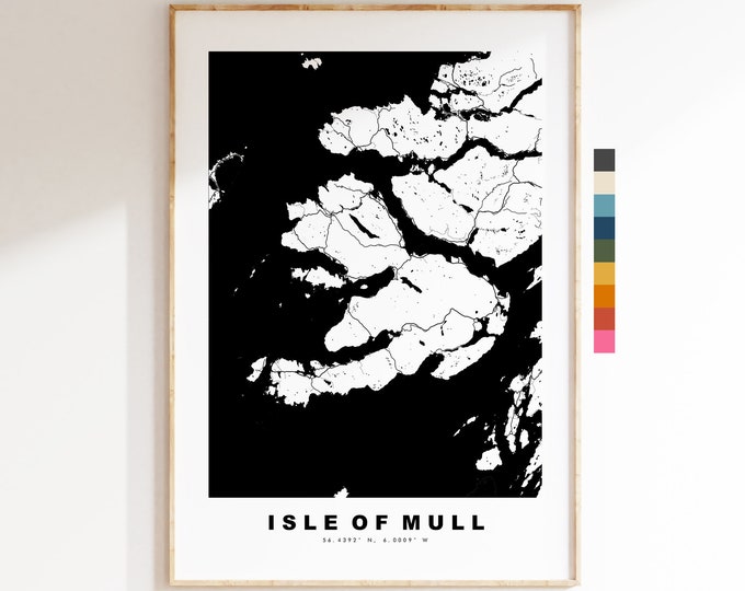 Isle of Mull Map Print - Minimalist Map Poster - Map Wall Art - Scotland - Isle of Mull Print - Mull Poster - Different Colours Available