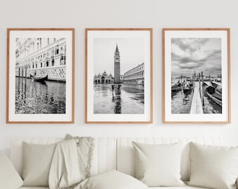 Venice Black and White Print Set - Venice Photography Prints - St Marks Square - Gondola - Bridge of Sighs - Monochrome Photography Prints