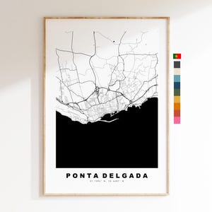 Ponta Delgada Carte de la ville Imprimer - impression de carte - art de la carte - impressions ou impressions encadrées - Portugal
