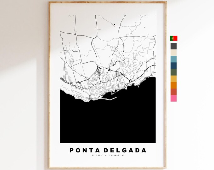 Ponta Delgada Map Print - City Map Poster - Map Art - Map Wall Art - Portugal City Maps - Ponta Delgada Print - Poster - Minimalist City Map