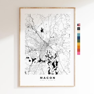 Macon Carte de la ville Imprimer - impression de carte - art de la carte - estampes ou impressions encadrées - minimaliste - États-Unis