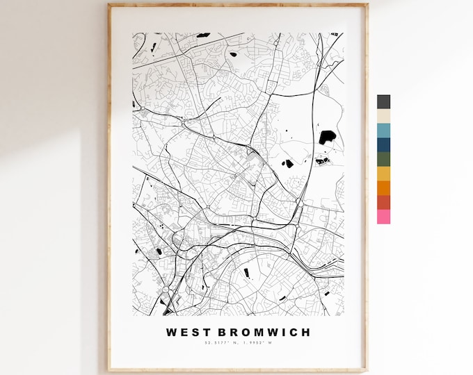West Bromwich Map Print - Minimalist City Map Poster - Map Art - UK - West Bromwich Print - West Brom Poster - Different Colours Available